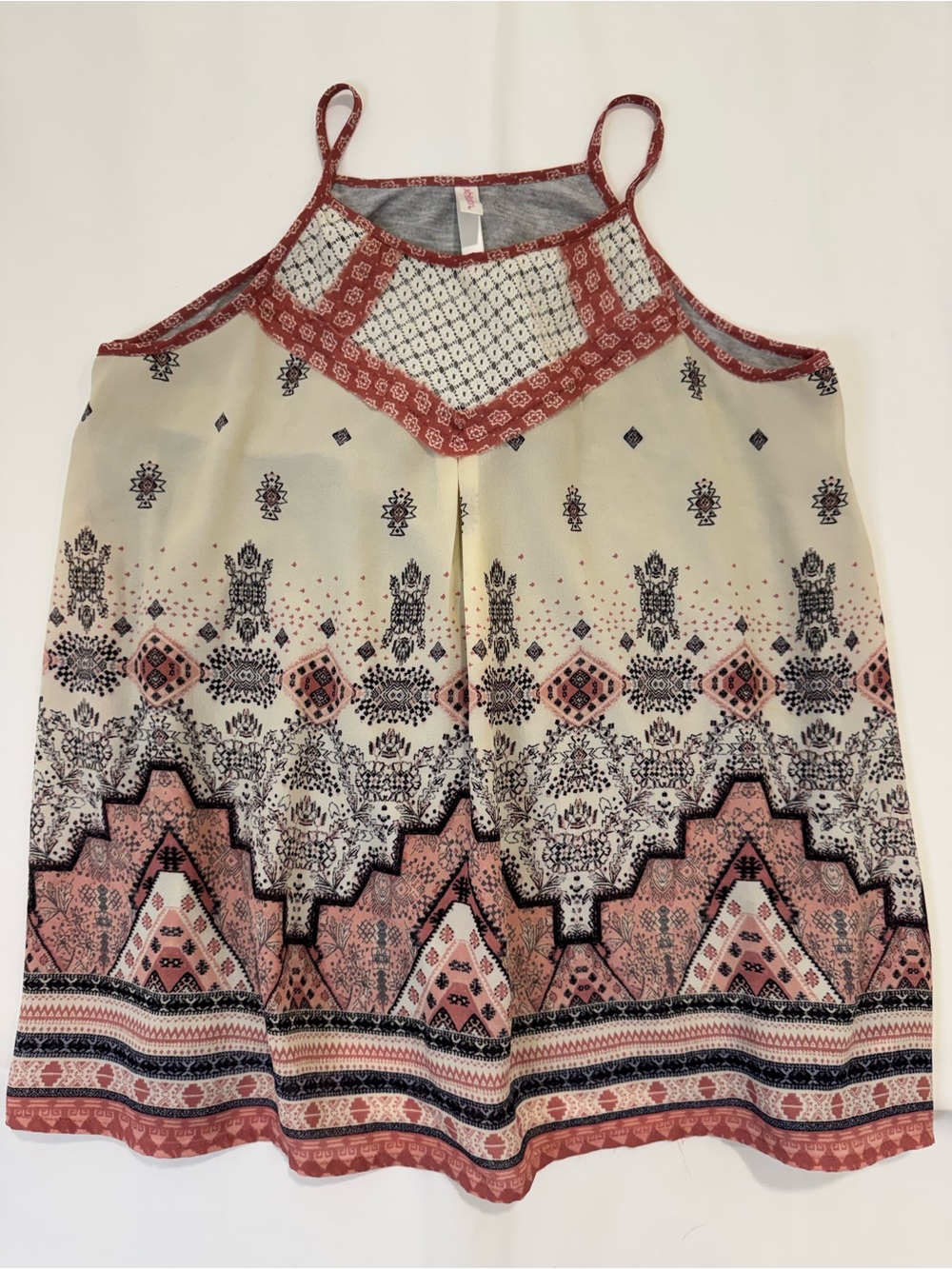 Xhilaration Boho Print Tank Top Women Small Lace Trim Flowy Sleeveless